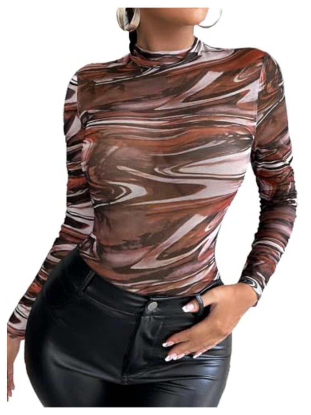 Remidoo Women's Off-The-Shoulder Mesh Blouse with Lettuce Hem and Slim Fit